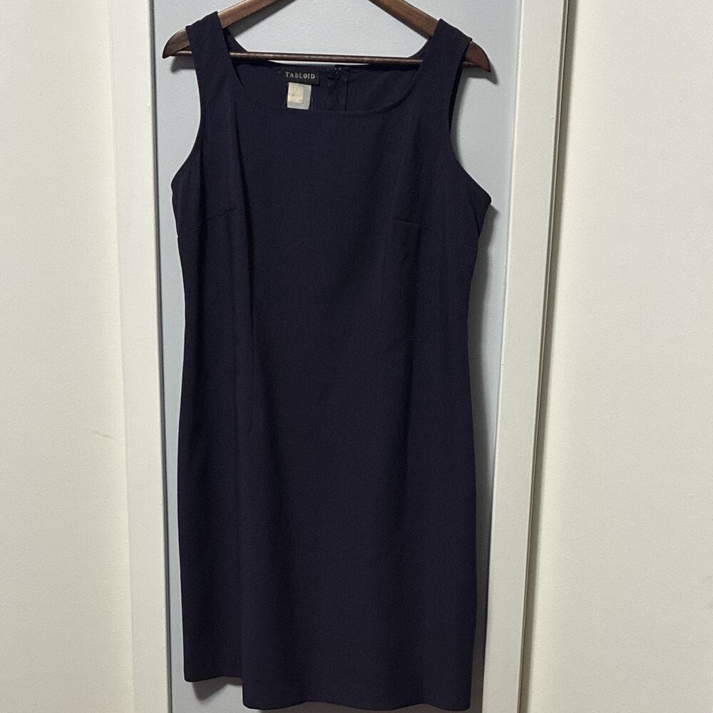 Vintage Tabloid Dark Purple Square Neck Sheath Dress Y2K Midi 90s Minimalist